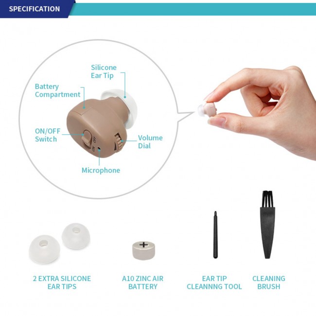 A pair of tiny and discreet hearing-ups-including batteries for 800 hours FREE shipping