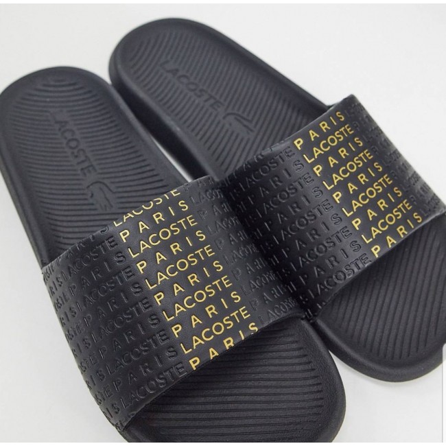 Lacoste flip flops for men black color combined Gold