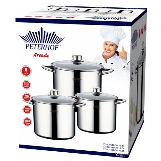 סט סירים 6 חלקים עמוק מכסה זכוכית 