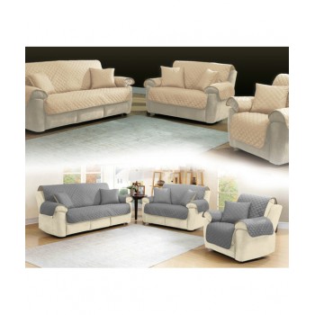 סט כיסויי סלון 1ו2ו3 דו צדדי בז' אפור