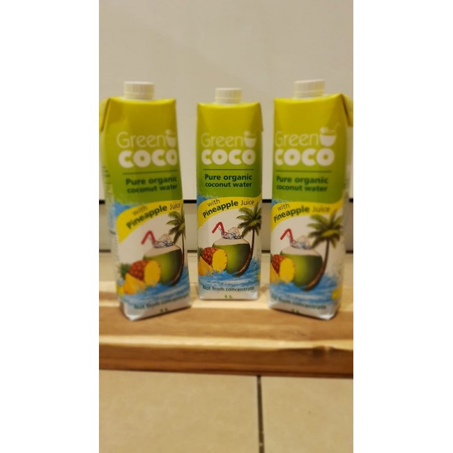 GREEN COCO מארז 5 קרטוני 1 ליטר מי קוקוס אורגני עם מיץ אננס -משלוח עד הבית חינם