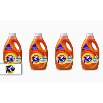 ארבע יחידות ג'ל כביסה טייד Tide מארז 4 בקבוקי ג'ל כביסה מרוכז Tide Alpine Fresh המסייע בהענקת ניקיון מבריק ולובן מושלם לבגדים ב-95 ₪