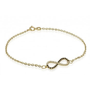 צמיד אינפיניטי - צמיד נצח - לאשה משובץ יהלומים שחורים ולבנים 0.18 קראט בזהב 14 קרט