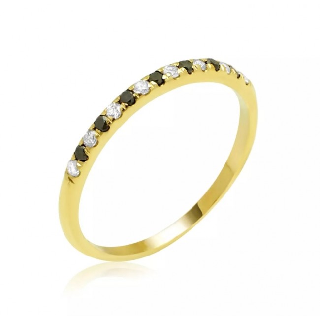 An iterative gold 14K ring inlaid with black and white diamonds 0.21 carat-free shipping-FREE Shipping