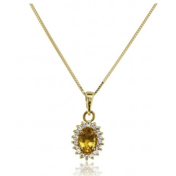 שרשרת ותליון דגם דיאנה בזהב 14 קאראט משובץ אבן חן 1 קראט ו -0.24 קראט יהלומים