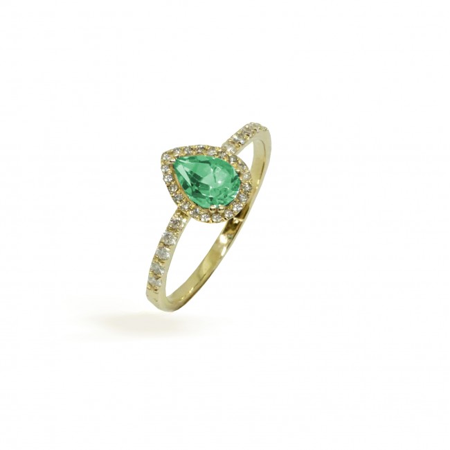 SALE Ring in a drop style with emerald and gold diamonds-free Shipping