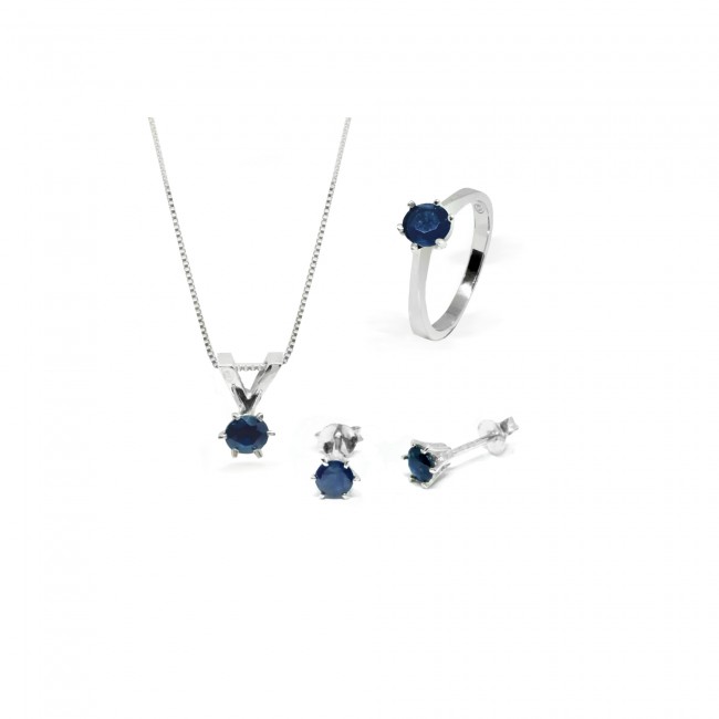 Perfect Sapphire set of ring earrings plus necklace and pendant with pure silver 925