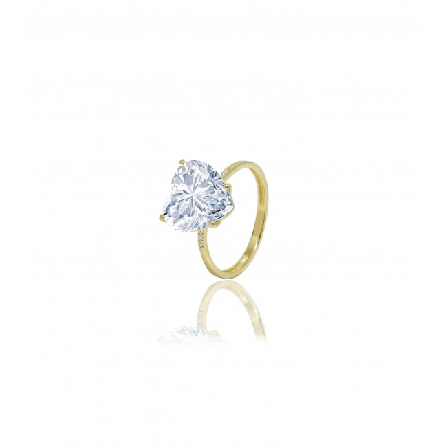 מבצע טבעת זהב 14 קאראט זרקון לבן שקוף בצורת לב ויהלומים-משלוח חינם