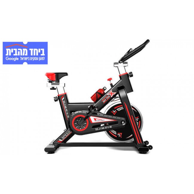 Professional spinning bicycles with adjustable seat and clock showing speed, distance, burning calories and more