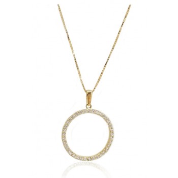 מתנה מושלמת שרשרת עיגול עם זרקונים-שרשרת זהב "מעגל החיים" 14 קרט