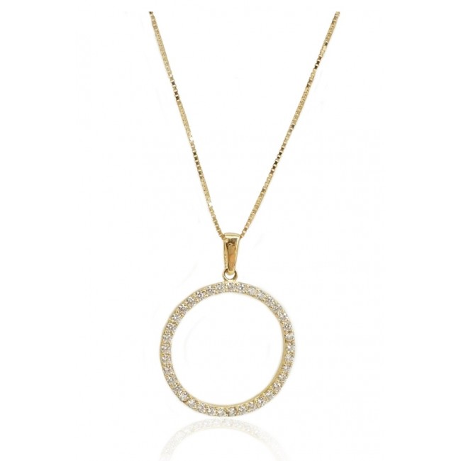 מתנה מושלמת שרשרת עיגול עם זרקונים-שרשרת זהב "מעגל החיים" 14 קרט