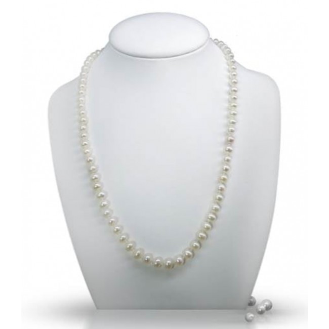 Жемчужное ожерелье - жемчужное ожерелье - 6,5-7,0 мм - жемчуг | Цепочка длиной 48 см - ручная работа - 14K Gold Bracket