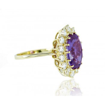 טבעת זהב 14K משובצת זרקון אמטיסט וזרקונים