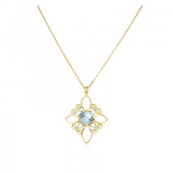 שרשרת ותליון מעוצב, משובץ בלו טופז זרקון ויהלומים  