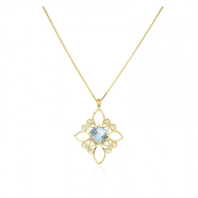 Inlaid necklace and pendant with blue topaz and diamonds