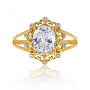 טבעת מעוצבת בסגנון וינטאג' זרקון שקוף ויהלומים