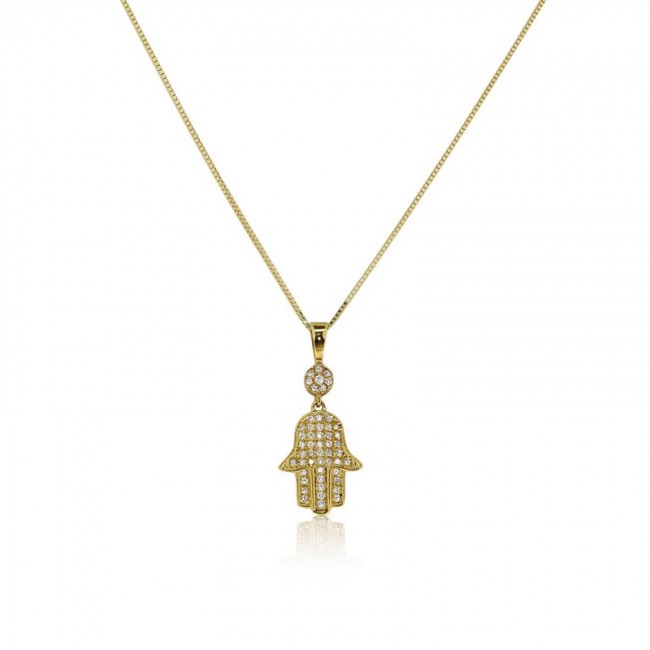 Necklace and pendant with a hamsa set of diamonds