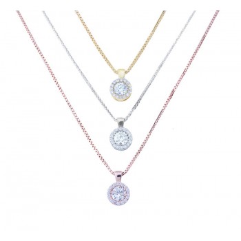 שרשרת ותליון משובץ יהלומים בסגנון (HALO)   תליון קלאסי אלגנטי ומרשים.