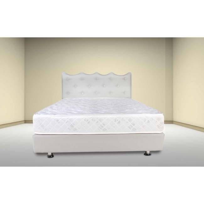 Мягкая кровать с круглым изголовьем, украшенная хрустальными пуговицами - модель 6002