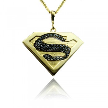 שרשרת סופרמן בזהב 14K משובץ יהלומים שחורים 0.30CT