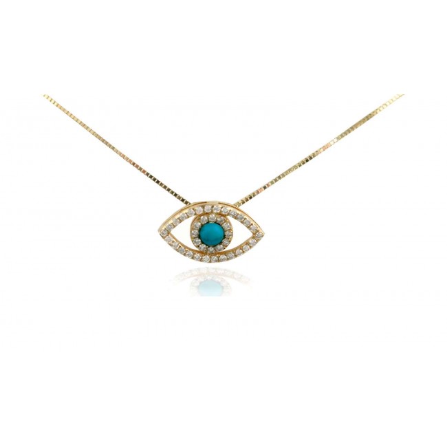 The evil eye necklace with diamonds and turquoise 14 karat gold-free shipping