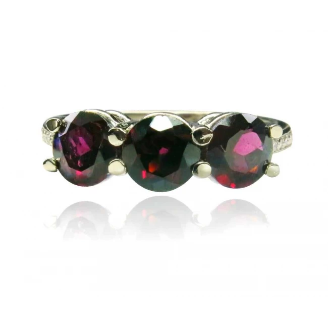Operation Gold Ring 14K "Three stones" inlaid grant and diamonds 0.07 CT-Free Shipping