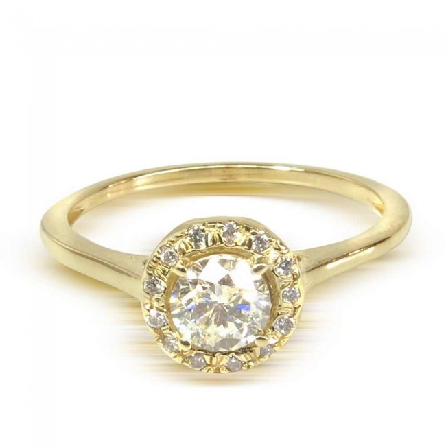 Gold ring 14K "halo" inlaid with 0.55 CT Diamonds
