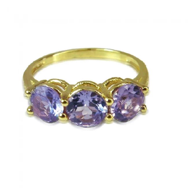 Amethyst Ring three gold stones and diamonds 14 karat