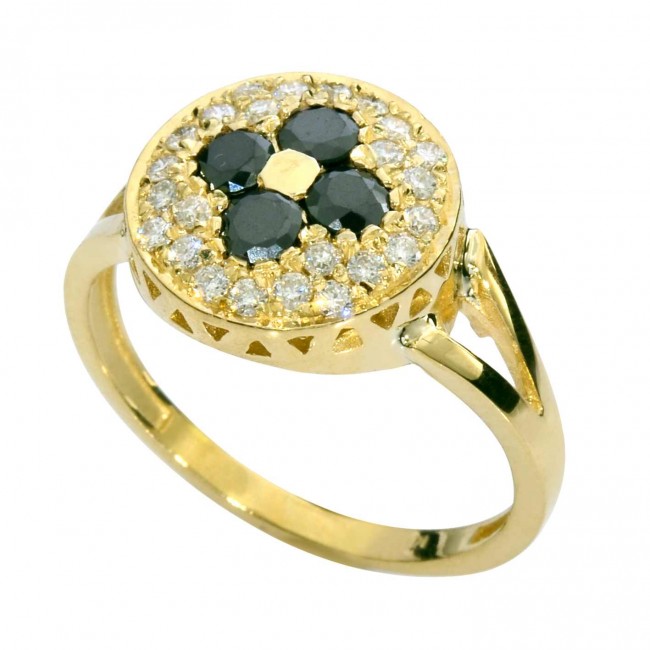טבעת זהב צהוב 14K משובץ יהלומים שחורים 0.40CT ויהלומים 0.35CT
