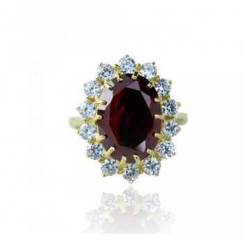 טבעת מזהב 14K משובצת זרקון גרנט וזרקונים