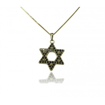 שרשרת ותליון מגן דוד בזהב 14Kמשובץ יהלומים שחורים 0.70CT
