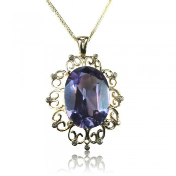 שרשרת ותליון משובץ באבן אלכסנדרית זרקון ויהלומים AUGUSTA