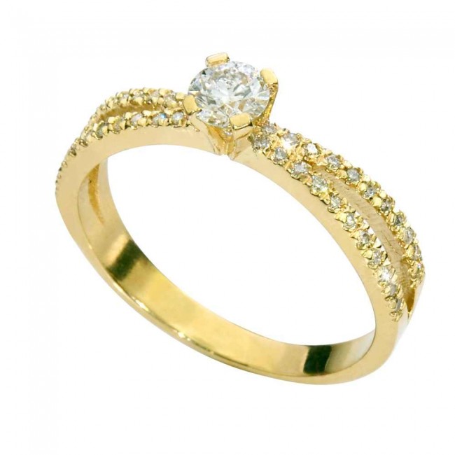 טבעת זרועות מתפצלות זהב צהוב 14K משובצת יהלומים 0.60CT