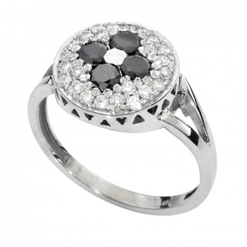 טבעת זהב לבן 14K משובץ יהלומים שחורים 0.40CT ויהלומים לבנים 0.35CT
