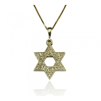 שרשרת ותליון מגן דוד משובץ יהלומים 0.18 קראט בזהב 14 קראט