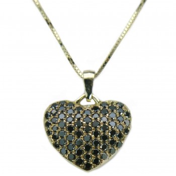 שרשרת ותליון לב פאווה משובץ יהלומים שחורים 0.85CT