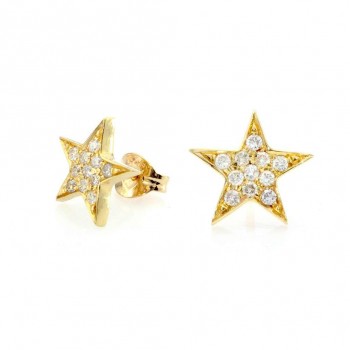 עגילי זהב צהוב 14K בצורת כוכב משובץ יהלומים 0.29 CT