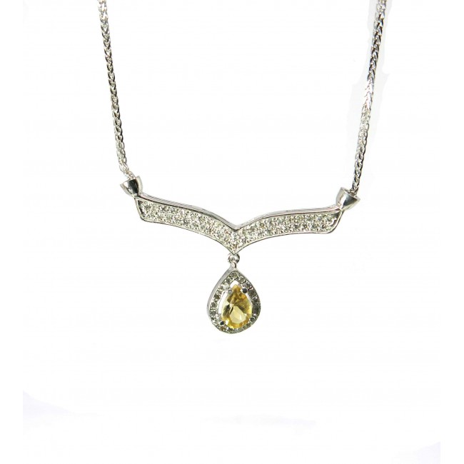 Ожерелье из белого золота с цитрином и бриллиантами 0.50CT