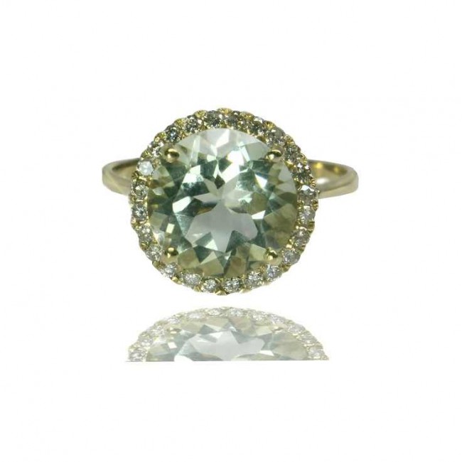 Operation Green Amethyst Ring and diamonds in gold K14-free shipping