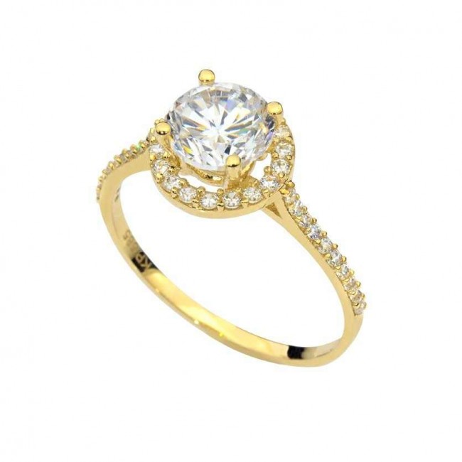 Женское кольцо - из желтого золото 14 карат и циркониями
