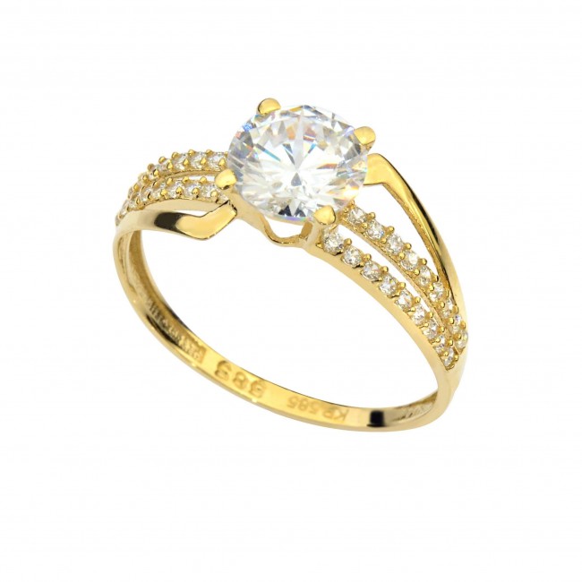 Женское кольцо - из желтого золото 14 карат и циркониями