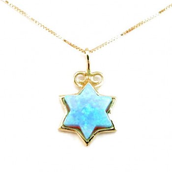 שרשרת ותליון זהב 14 קאראט בצורת מגן דוד משובץ באופל  