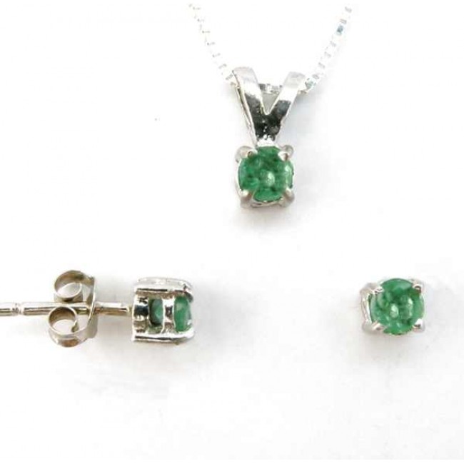 Emerald Necklace and pendant including earrings with pure silver 925