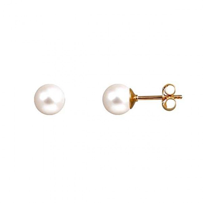 A pair of natural pearl earrings 6.5/7mm inlaid with yellow gold 14K, butterfly bracket