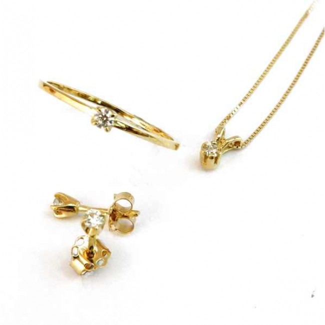 Классический комплект ювелирных украшений из золота 14 карат с бриллиантами-солитерами