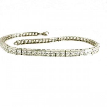 צמיד טניס זהב לבן 14 קאראט בשיבוץ אבני זרקון מרובעות  