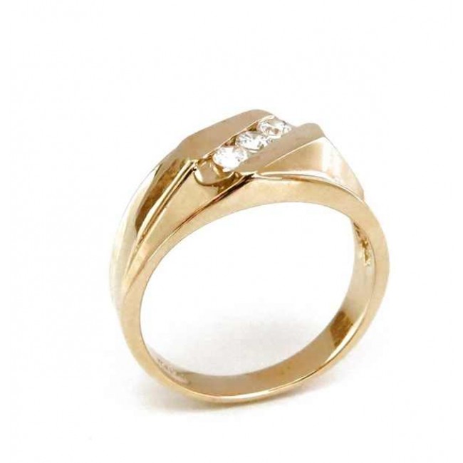 Мужское кольцо из желтого золота 14 карат с циркониями