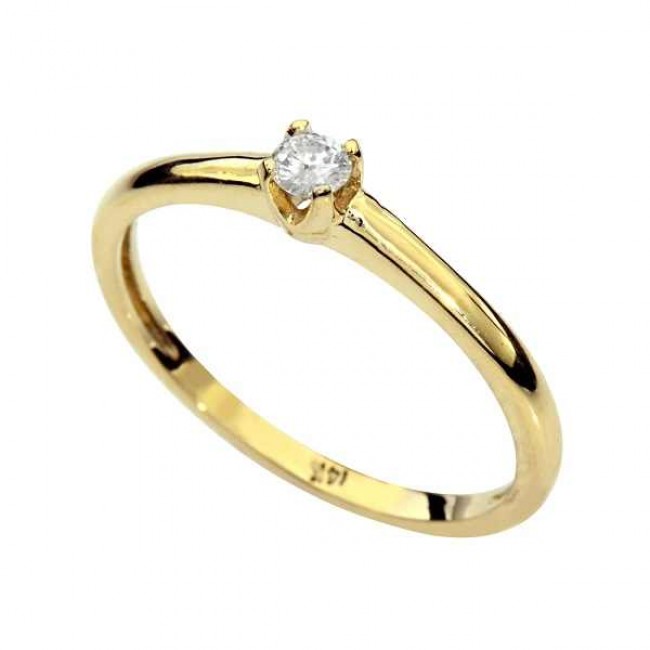 Классическое кольцо из желтого золота 14 карат с бриллиантом 0.12 карат