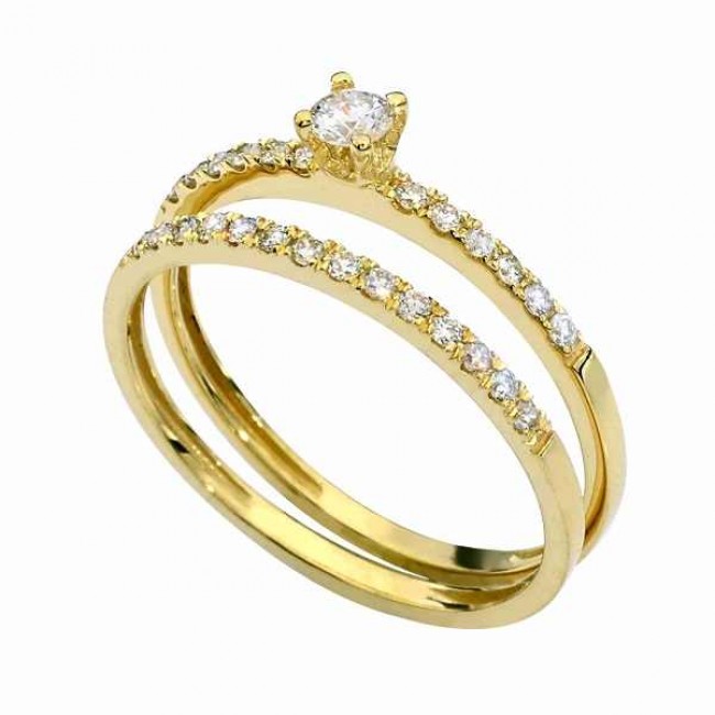 Diamond-linked diamond rings including: 0.40 karat gold 14 karat