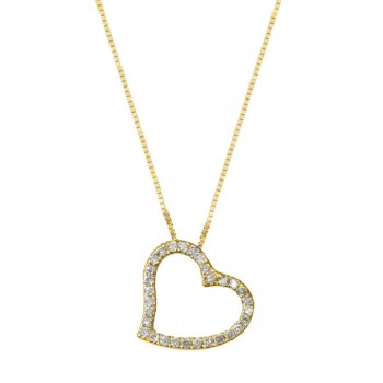 שרשרת ותליון זהב 14K בצורת לב משובץ יהלומים 0.18 קראט